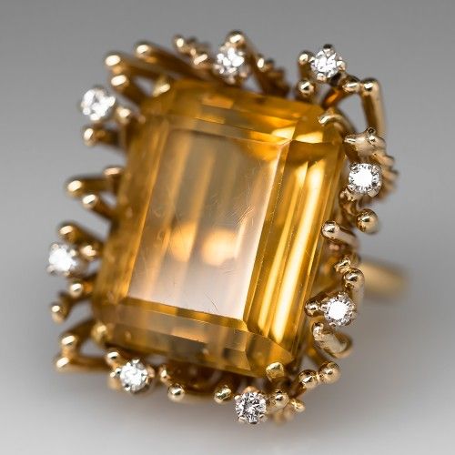 Anillo Cristal Naranja Cúbico Vintage en Oro