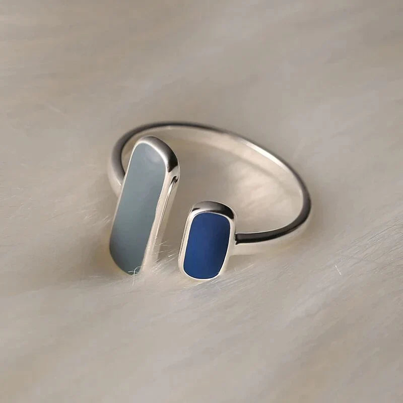 Anillo Ajustable de Piedra Natural Azul en Plata