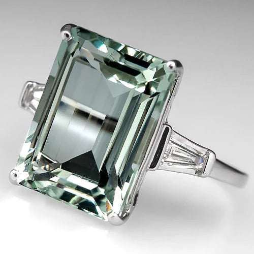 Anillo Cristal Turquesa Cúbico Vintage en Plata