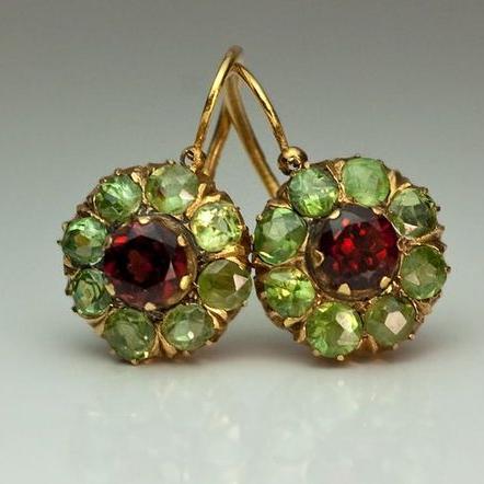 Aretes Verdes y Rojos Redondos Vintage