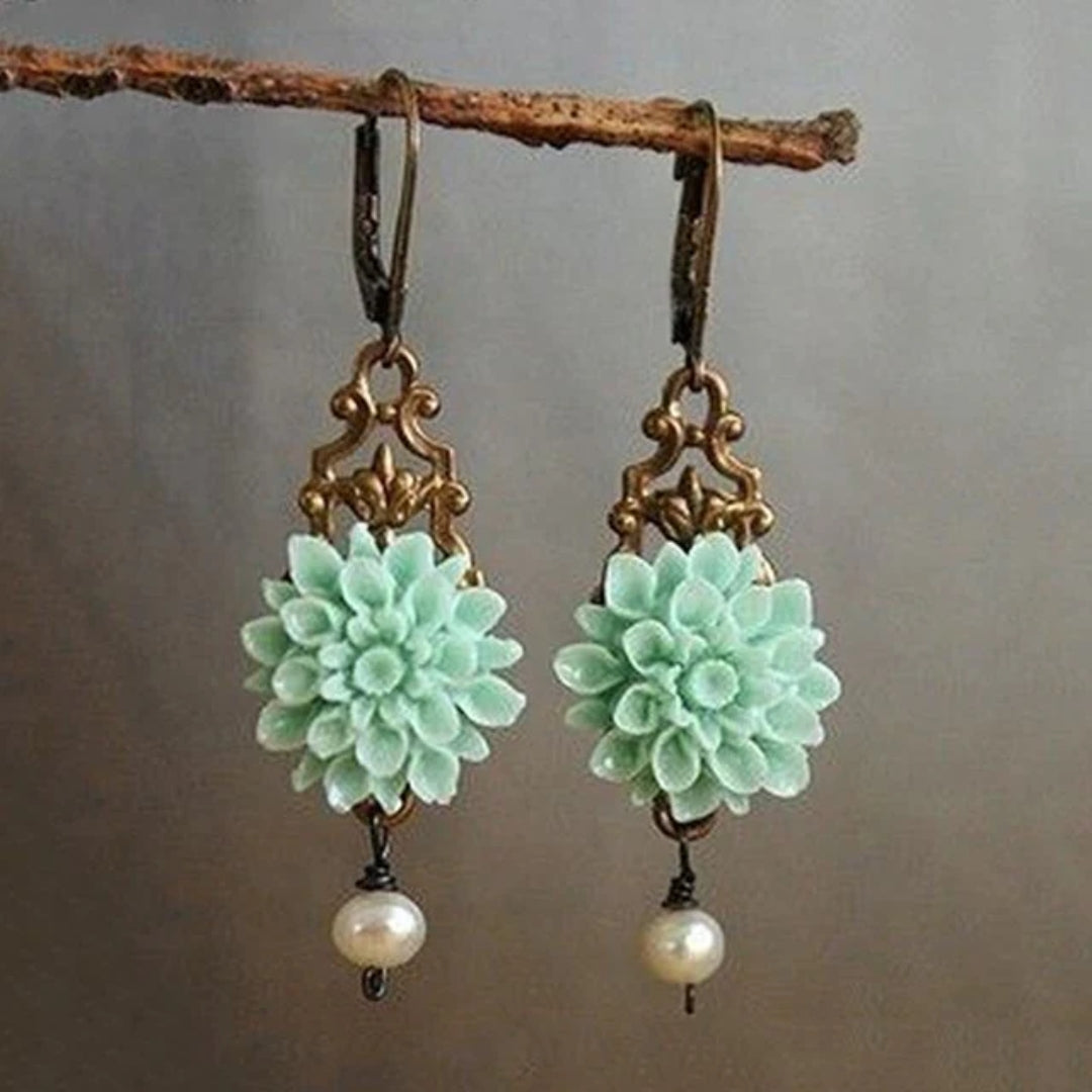 Aretes Boho Turquesa y Perlas