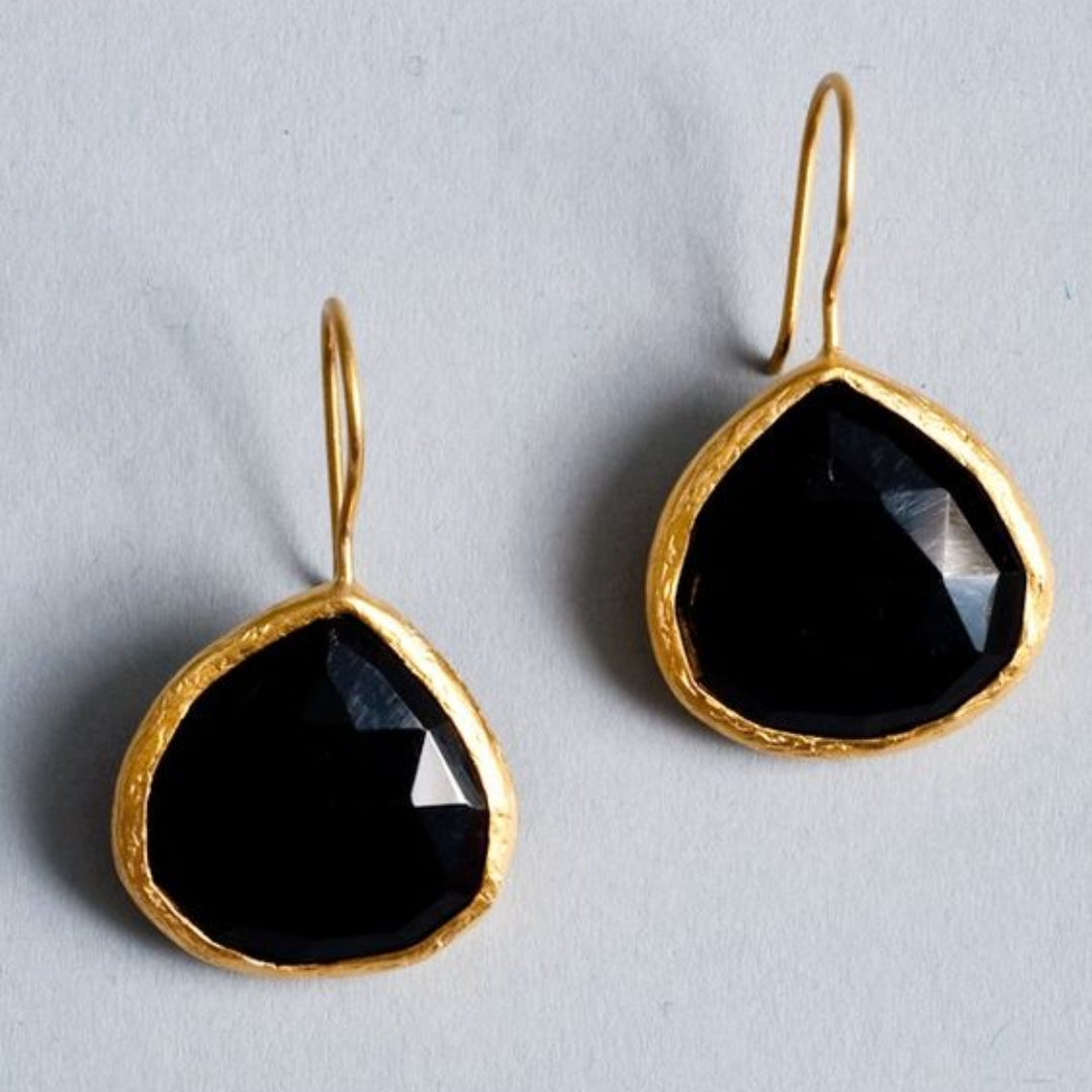 Aretes Piedra Negra Vintage en Oro