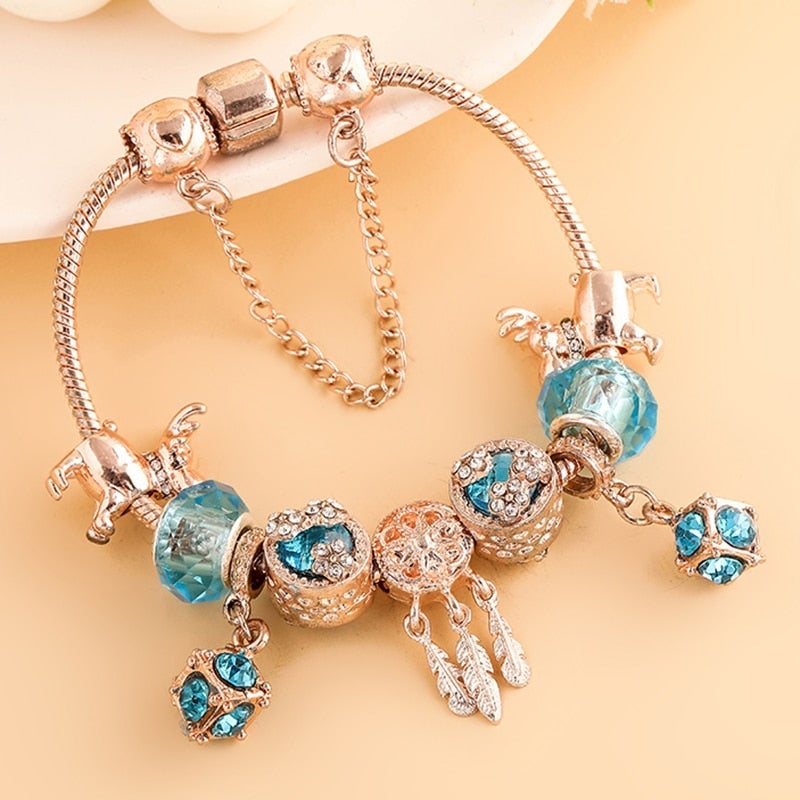 Pulsera en Plata Rosé y Circonitas Azules