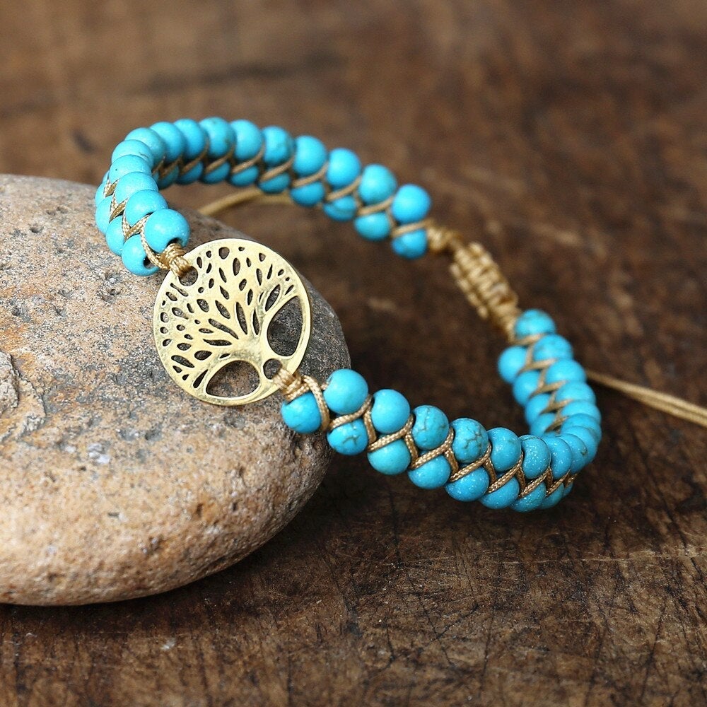 Pulsera Árbol de la Vida Piedra Turquesa Hecha a Mano