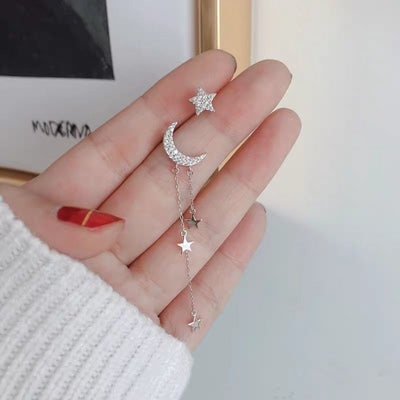 Aretes Luna y Estrellas en Plata 925