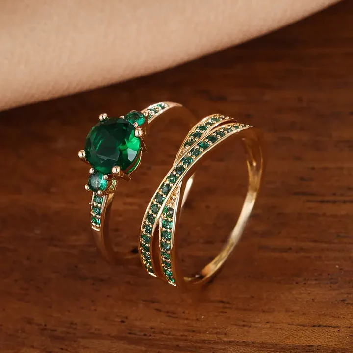 Set de Anillos Verdes Elegantes