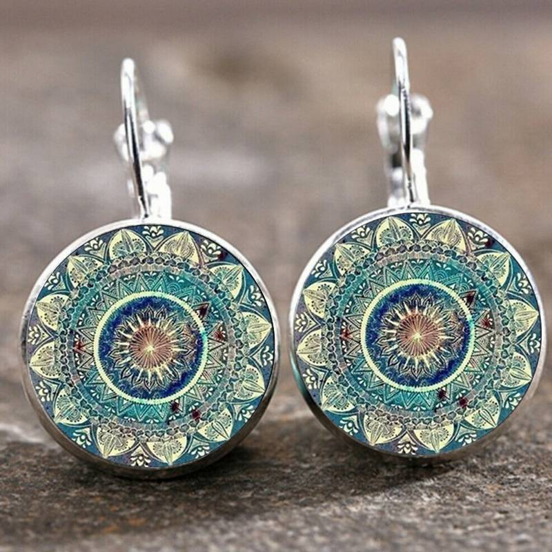 Aretes Mandala Azul Redondos Vintage