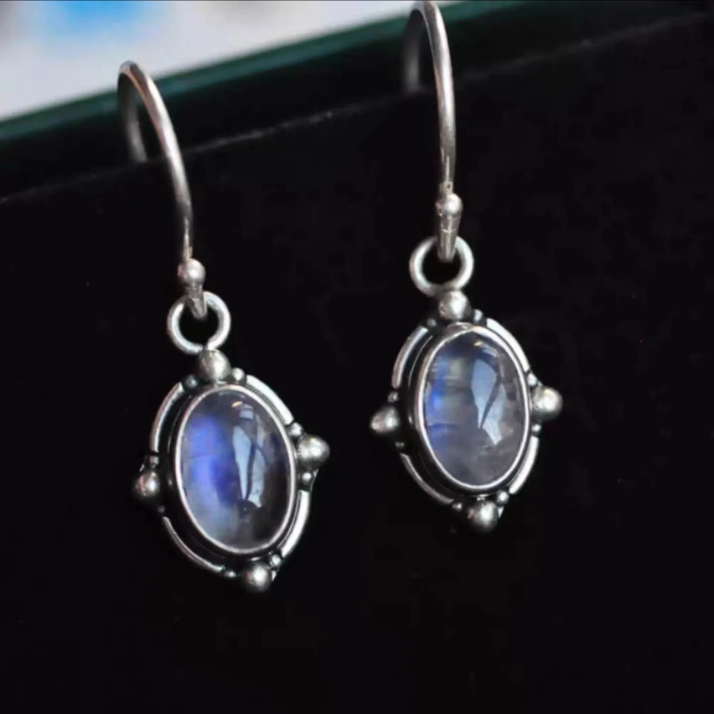 Aretes Cristal Azul Vintage en Plata