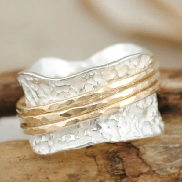 Anillo Hilos Dorados en Plata Vintage