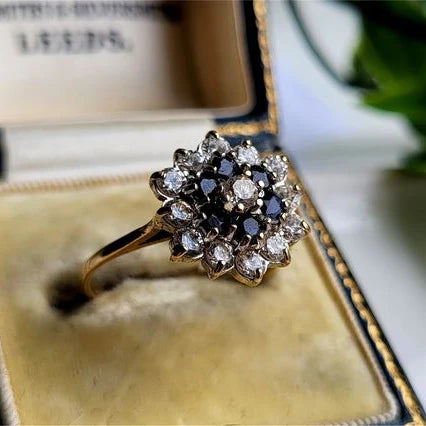 Anillo Flor Cristal Azul Vintage