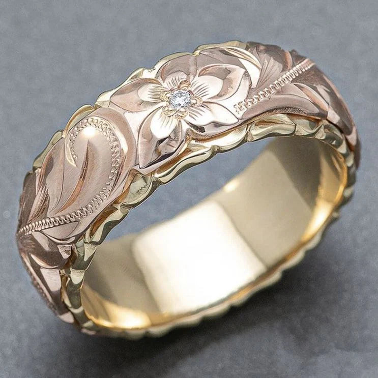 Anillo Floral Rosado Vintage en Oro