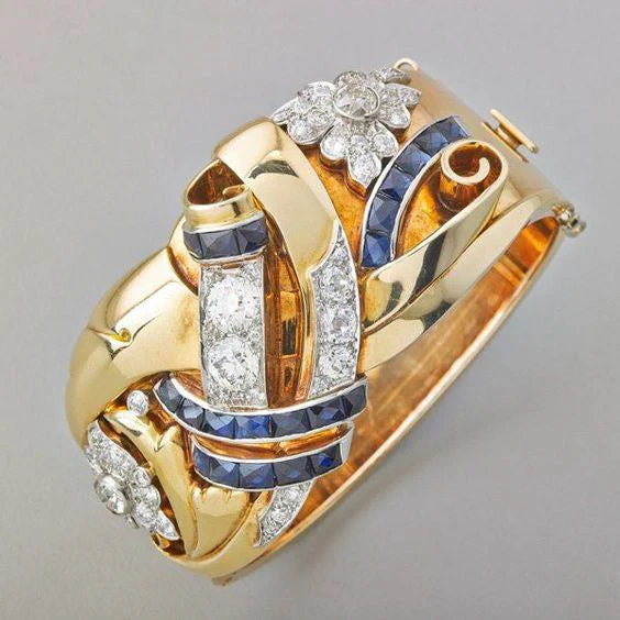 Anillo Azul Dorado Brillante Vintage