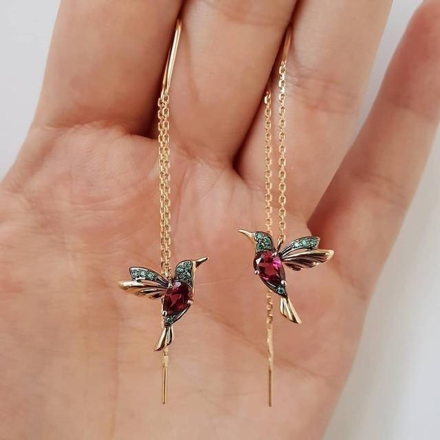 Aretes Colibrí en Esmalte y Circonitas